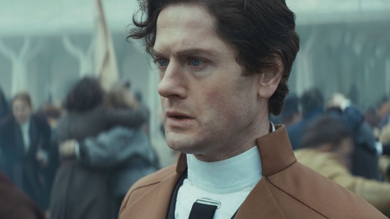 Syril Karn looking horrified on Ghorman as the genocide begins in Andor season 2