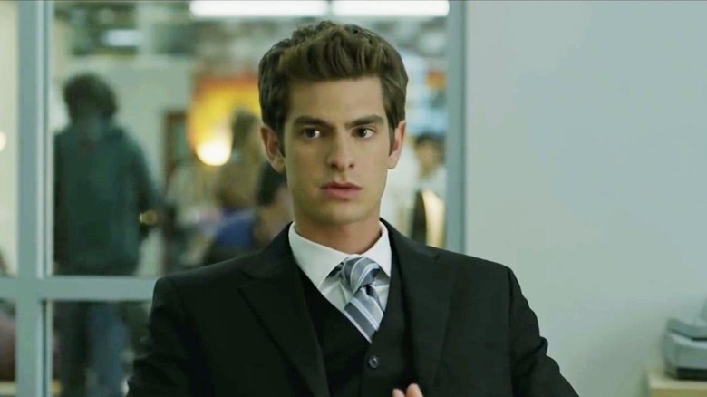 Andrew Garfield flashes an uncertain look as Eduardo Saverin in The Social Network