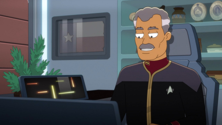 Admiral Buenamigo smiling in his office on Star Trek: Lower Decks