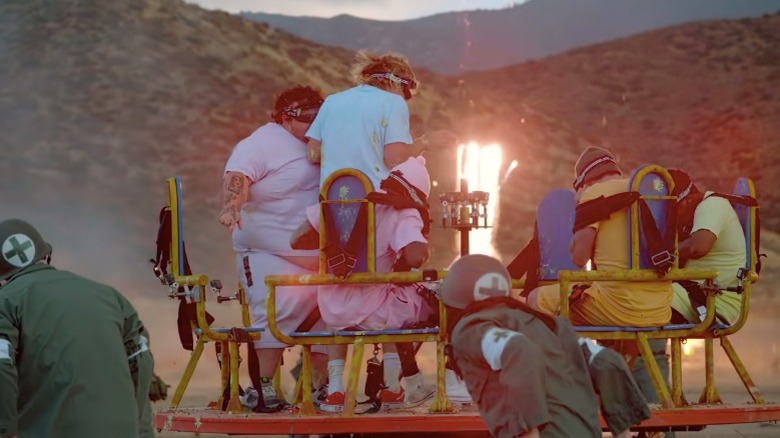 The Jackass cast perform an explosion stunt