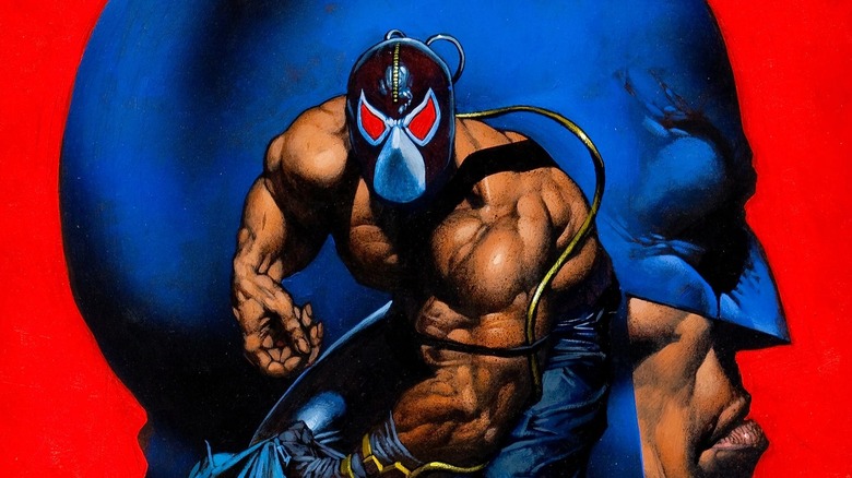 బాట్‌మ్యాన్: వెంజియన్స్ ఆఫ్ బేన్ కవర్ - బాట్‌మ్యాన్ హెడ్ విస్తారిత ముందు నిలబడి