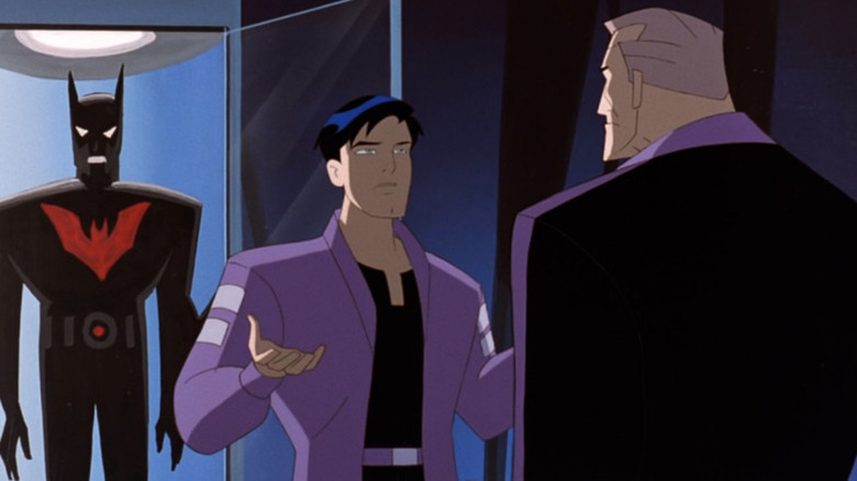 Batman Beyond - Terry McGinnis and Bruce Wayne talking in Batcave
