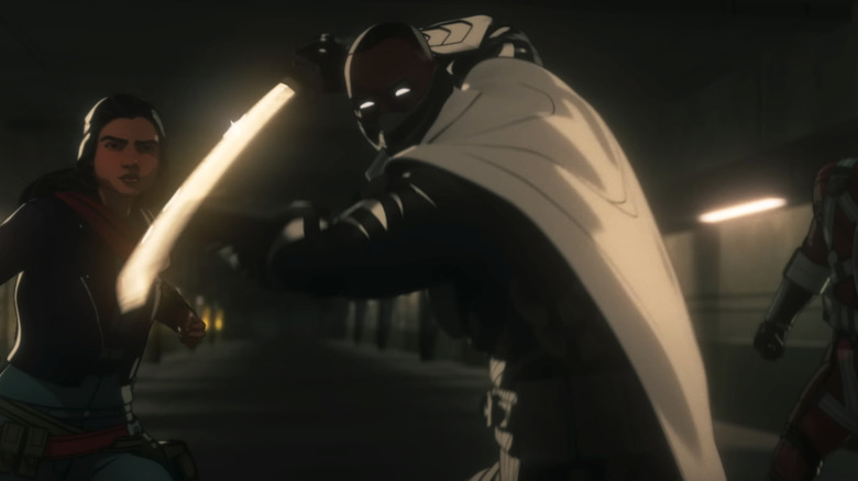 Blade holds up his sword as he prepares to fight in Marvel Zombies