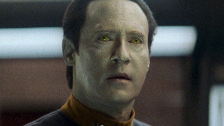 Brent Spiner as Data with a look of surprise on his face in Star Trek: Nemesis