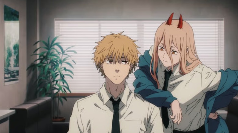 Chainsaw Man, Denji sitting in chair while Power looks over him