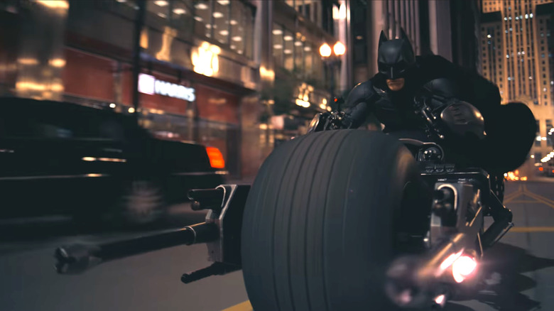 Batman riding his motorcycle in The Dark Knight