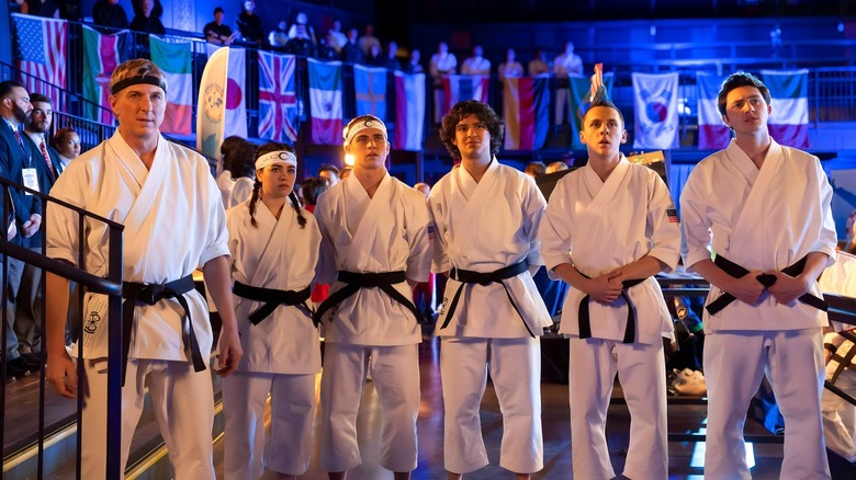 William Zabka's Johnny Lawrence and Miyagi-Do students at the Sekai Taikai on Cobra Kai