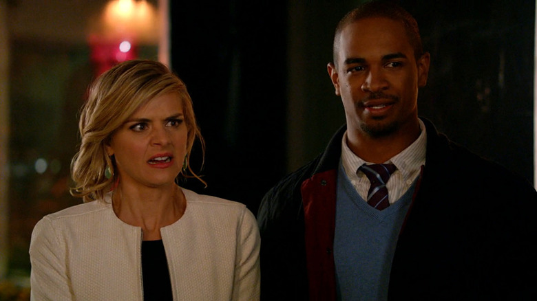 Jane and Brad looking confused and horrified on Happy Endings