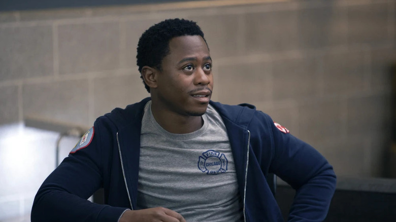 Daniel Kyri smiling as Darren Ritter on Chicago Fire