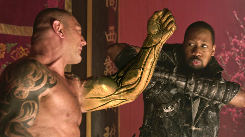 Dave Bautista as Brass Brody fighting RZA as Blacksmith in The Man with the Iron Fists