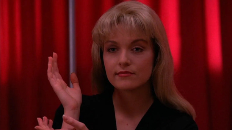 Laura Palmer delivers a message in the red room in Twin Peaks