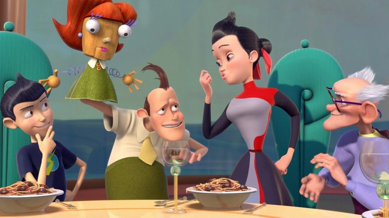 The Robinson family enjoying dinner together in 'Meet the Robinsons'