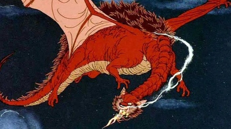 Smaug flying in The Hobbit (1977)