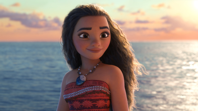 Auli'i Cravalho's Moana looking thoughtful in Moana