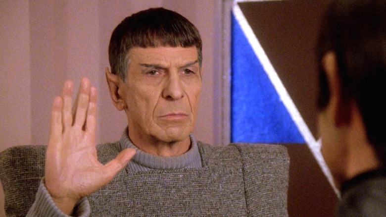 Spock in a Roluman shirt in Star Trek: The Next Generation