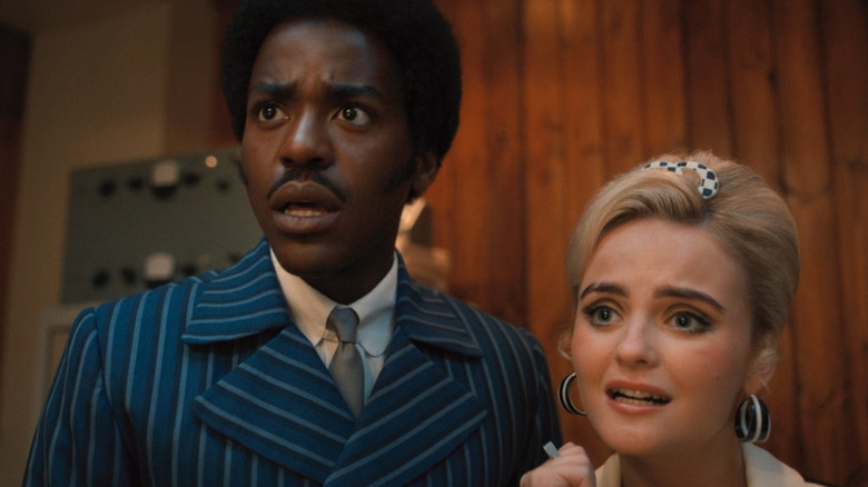 Ncuti Gatwa as The Doctor and Millie Gibson as Ruby Sunday look startled in Doctor Who