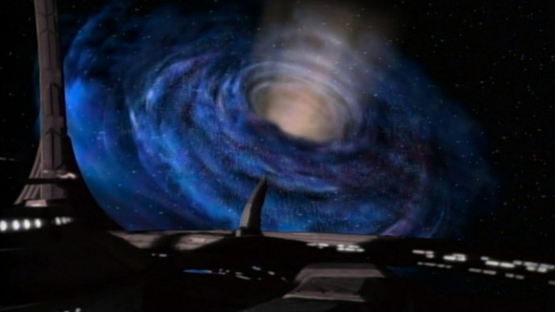 A glory shot of the wormhole on Star Trek: Deep Space Nine