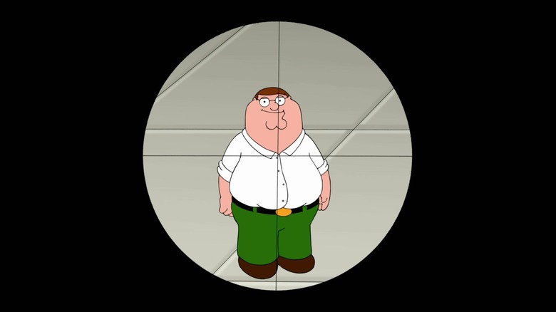 Peter Griffin in the crosshairs of a sniper on Family Guy