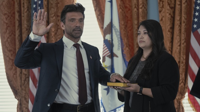 Frank Grillo as Rick Flag Sr. being sworn in to office in Peacemaker season 2