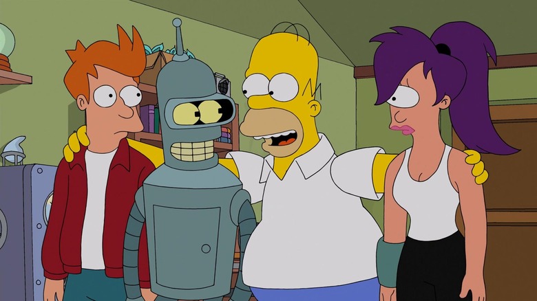 Simpsons Futurama crossover Fry Bender Homer Leela
