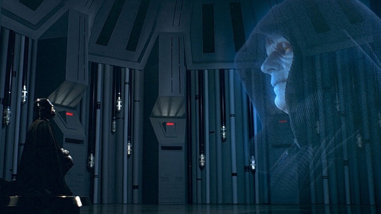 Darth Vader speaking to a hologram of Palpatine in Star Wars: The Empire Strikes Back
