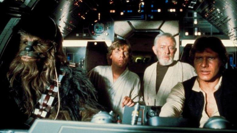 Chewbacca, Luke, Obi-Wan, and Han in 'Star Wars'