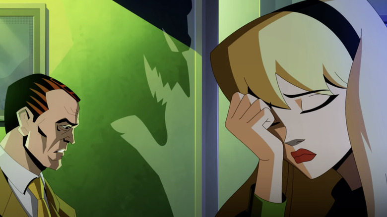 "The Death of Gwen Stacy | Today in Marvel History" shot showing Norman Osborn, shadowed by the Green Goblin, and Gwen Stacy