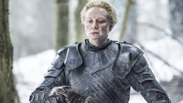 Brienne standing in the cold woods in Game of Thrones