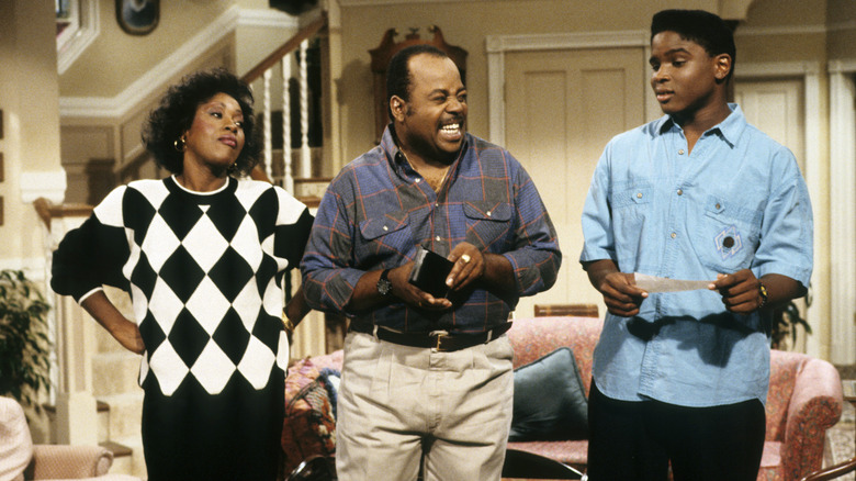 Harriette (Jo Marie Payton) and Carl (Reginald VelJohnson) have mixed reactions to Eddie (Darius McCrary) on Family Matters