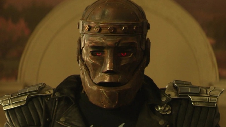 Brendan Fraser and Riley Shanahan as Robotman with red eyes on Doom Patrol