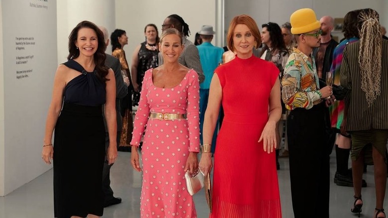 Charlotte, Carrie, and Miranda at an art gallery in And Just Like That...
