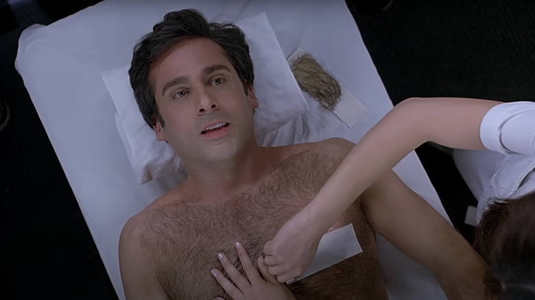 Steve Carell's Andy Stitzer lays on a waxing table in The 40-Year-Old Virgin