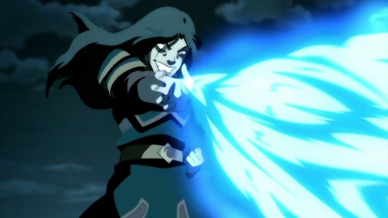 Azula blasting blue fire with an evil smile in Avatar: The Last Airbender