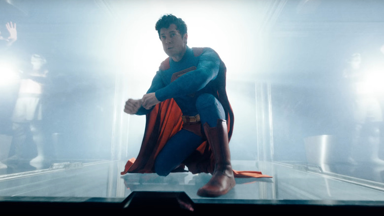 David Corenswet as Superman preparing to break through the Fortress' window in Superman (2025)
