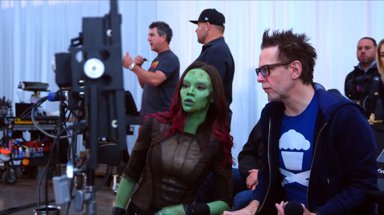 James Gunn and Zoe Saldana on the set of Guardians of the Galaxy Vol. 2