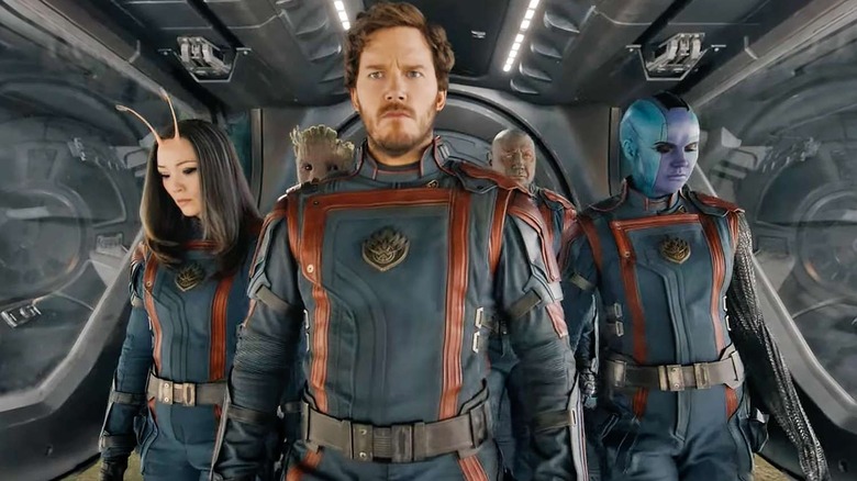 Pom Klementieff, Chris Pratt, Dave Bautista, and Karen Gillan in Guardians of the Galaxy Vol. 3