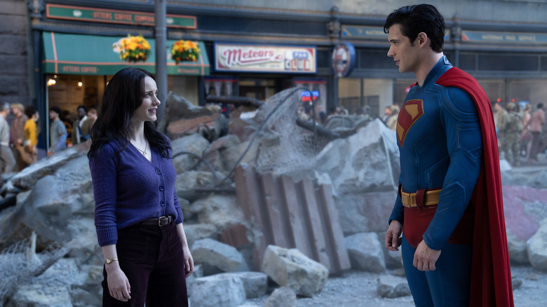 Brosnahan's ancestry like Louis Lene and David Corinsvet as a superman have a dense face while standing between the rubble in Superman