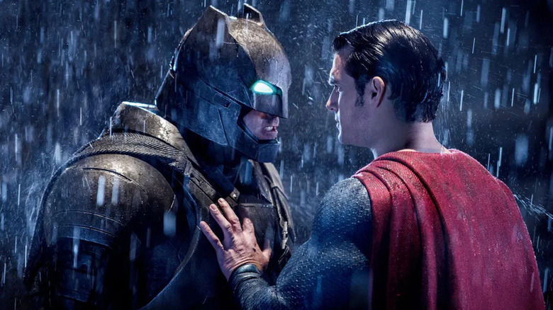 Batman (Ben Affleck) faces off against Superman (Henry Cavill) in "Batman v Superman: Dawn of Justice"