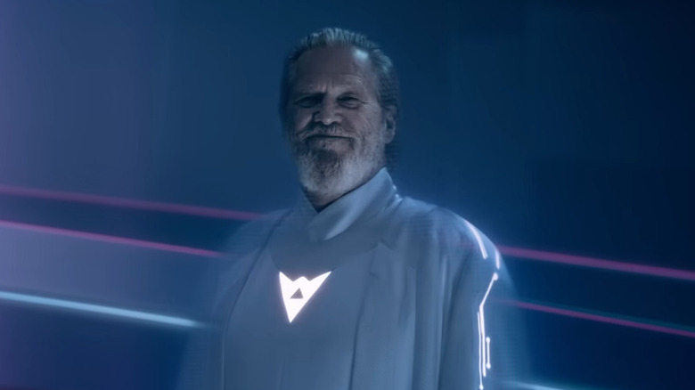 Kevin Flynn smiling in his white robe in Tron: Ares