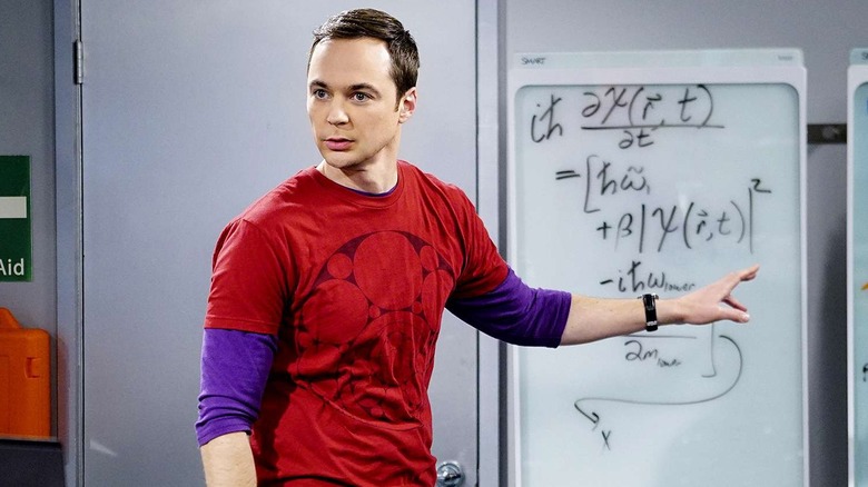 Sheldon pointing at whiteboards on The Big Bang Theory