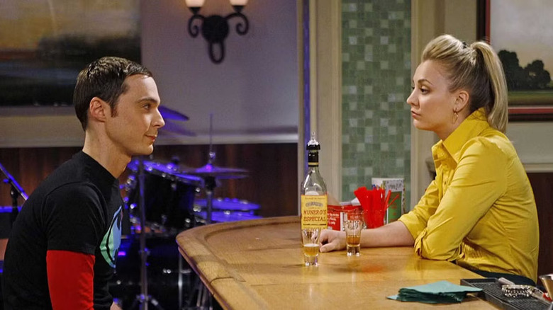 Sheldon and Penny at the Cheesecake Factory bar in The Big Bang Theory