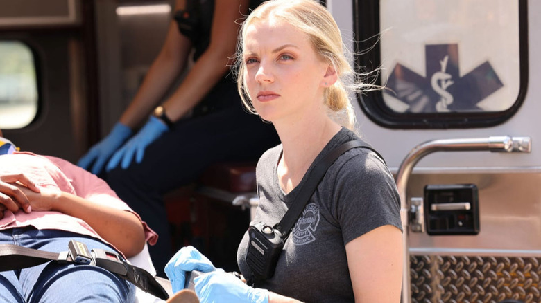 Kara Killmer's Sylvie Brett attending to a patient on Chicago Fire