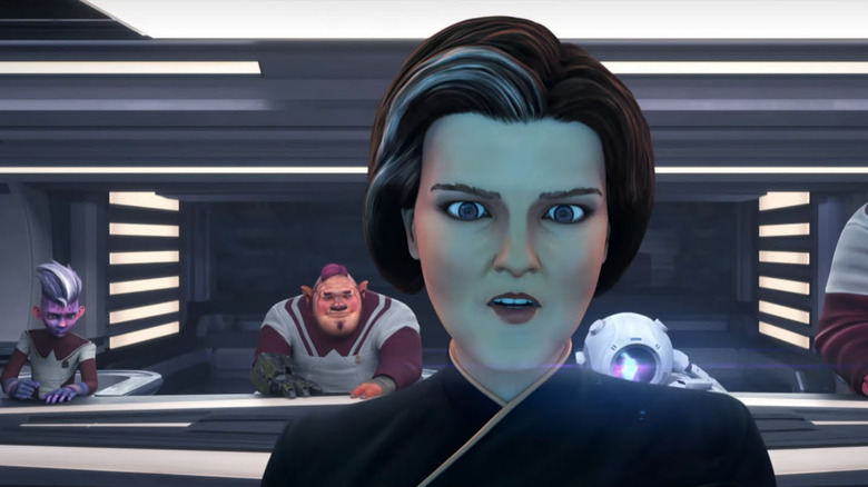 Admiral Janeway standing in front of some cadets in Star Trek: Prodigy