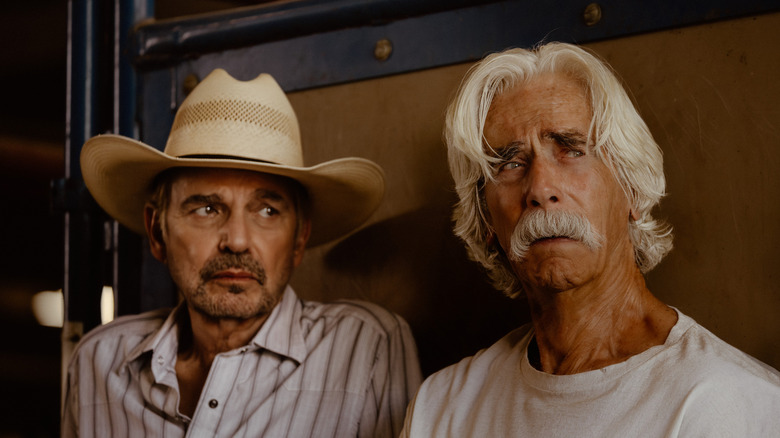 Billy Bob Thornton's Tommy Norris sits beside Sam Elliott's T.L. Norris in Landman