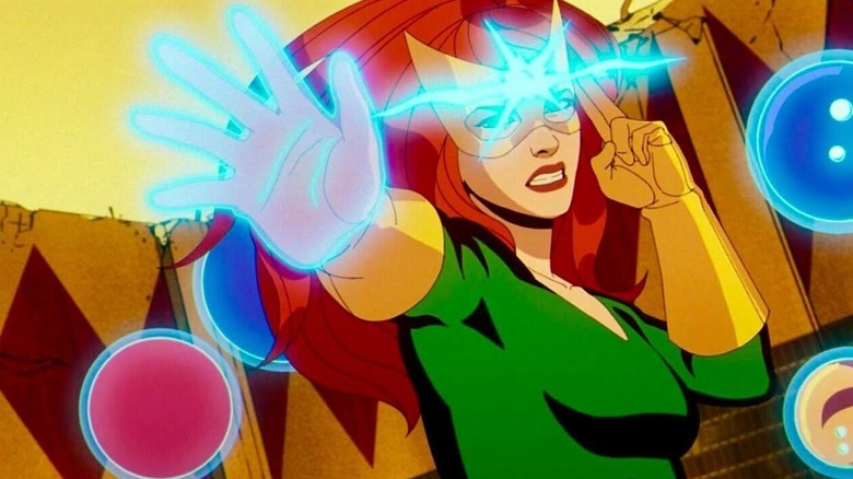 జీన్ గ్రే X-మెన్ '97లో బౌలింగ్ బంతులను ఎత్తడానికి తన టెలికినిసిస్‌ని ఉపయోగిస్తోంది