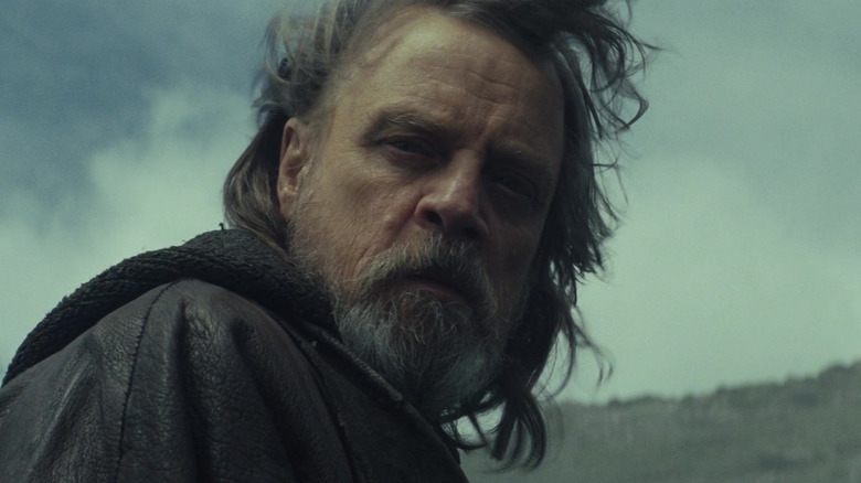 Luke Skywalker looking over his shoulder in Star Wars: The Last Jedi