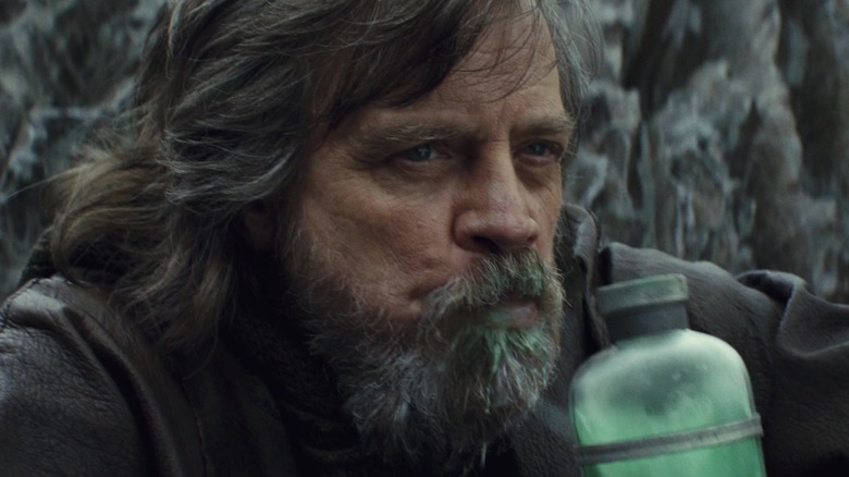 Luke drinking milk in Star Wars: The Last Jedi