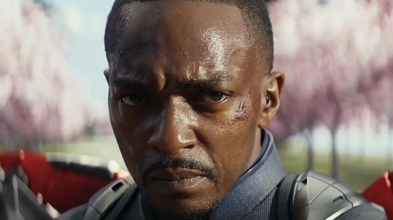 Anthony Mackie as Sam Wilson looking serious in Captain America: Brave New World
