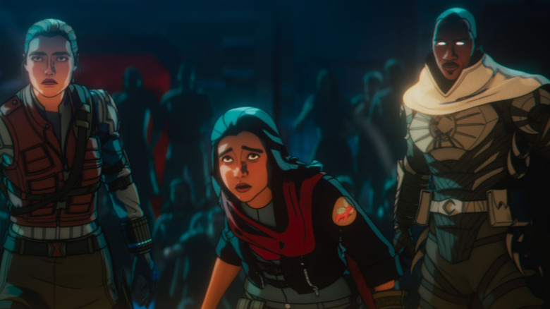 Yelena, Kamala and Blade Knight looking concerned in Marvel Zombies