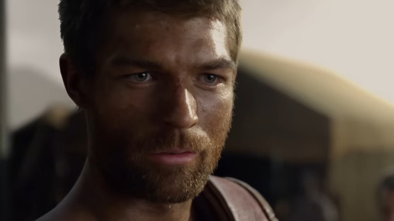 A close-up of Liam McIntyre as Spartacus in Spartacus: Blood and Sand